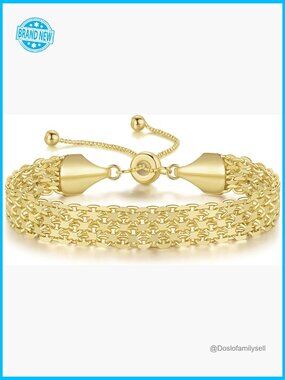 Chunky Gold Plated Bracelet Elegant Weaving Mesh Texture Adjustable Slider